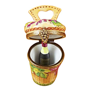 Rochard "Grape Harvest Basket with Wine Bottle" Limoges Box