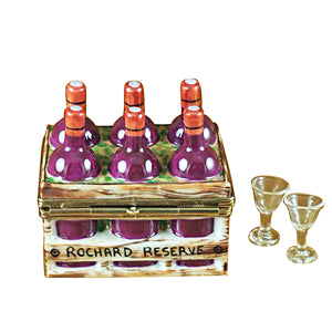 Rochard "Wine Bottles in Crate with Two Glasses" Limoges Box