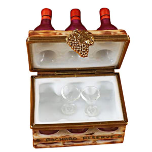 Rochard "Wine Bottles in Crate with Two Glasses" Limoges Box