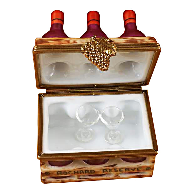 Load image into Gallery viewer, Rochard &quot;Wine Bottles in Crate with Two Glasses&quot; Limoges Box
