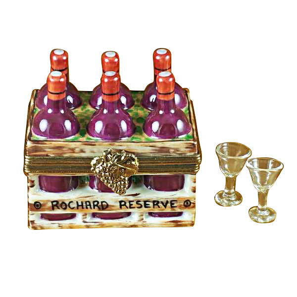 Load image into Gallery viewer, Rochard &quot;Wine Bottles in Crate with Two Glasses&quot; Limoges Box
