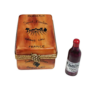 Rochard "Bourdeaux Tasting Crate with 1 Bottle, Glass and Cork Screw" Limoges Box