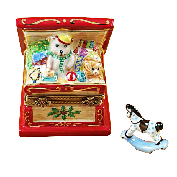 Load image into Gallery viewer, Rochard &quot;Christmas Toy Chest with Rocking Horse&quot; Limoges Box
