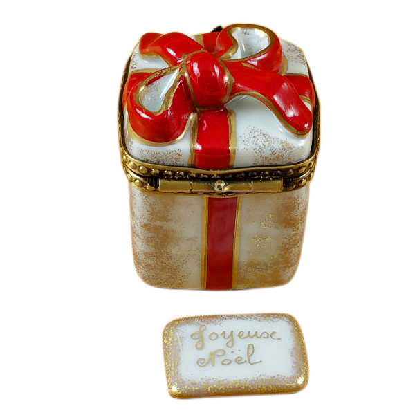 Load image into Gallery viewer, Rochard &quot;Red Ribbon Christmas Box with Plaque&quot; Limoges Box
