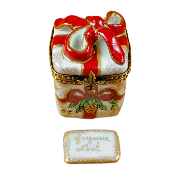 Load image into Gallery viewer, Rochard &quot;Red Ribbon Christmas Box with Plaque&quot; Limoges Box

