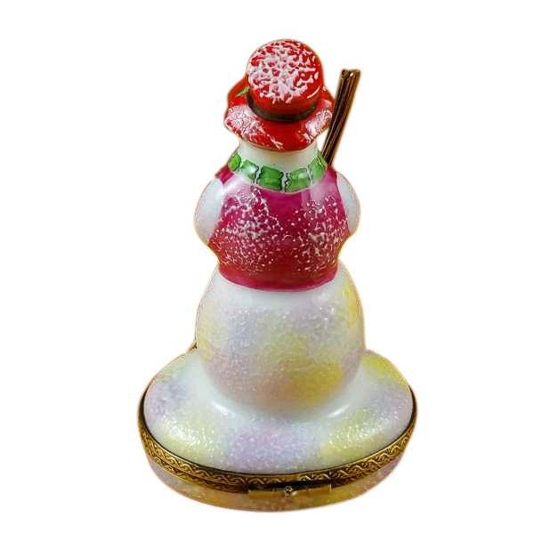Load image into Gallery viewer, Rochard &quot;Snowman with Red Hat and Broom&quot; Limoges Box
