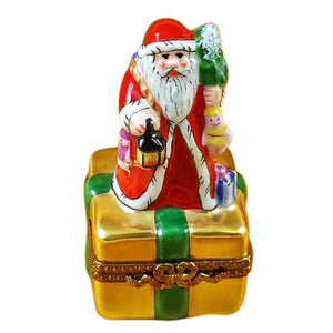 Rochard "Santa on Box with Gifts and Lantern" Limoges Box