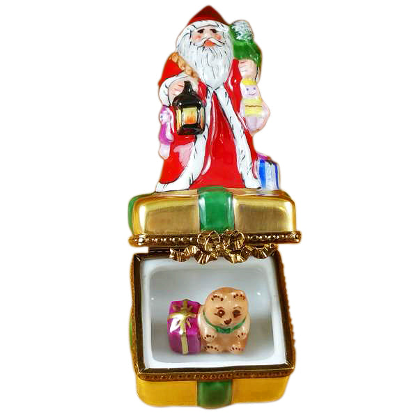 Load image into Gallery viewer, Rochard &quot;Santa on Box with Gifts and Lantern&quot; Limoges Box
