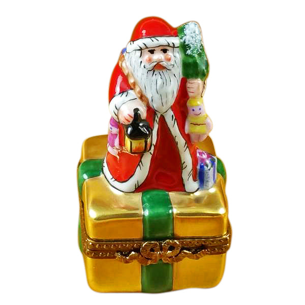 Load image into Gallery viewer, Rochard &quot;Santa on Box with Gifts and Lantern&quot; Limoges Box
