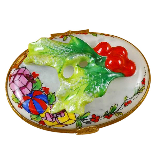 Load image into Gallery viewer, Rochard &quot;Holly Leaf on Oval&quot; Limoges Box
