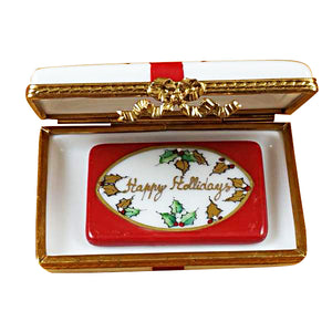 Rochard "Gift Box with Red Bow - "Happy Holidays"" Limoges Box