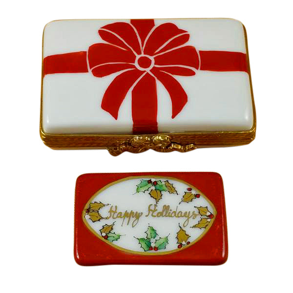 Load image into Gallery viewer, Rochard &quot;Gift Box with Red Bow - &quot;Happy Holidays&quot;&quot; Limoges Box
