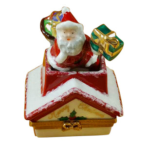 Rochard "Santa Claus on Roof with Presents" Limoges Box
