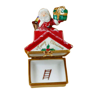 Rochard "Santa Claus on Roof with Presents" Limoges Box