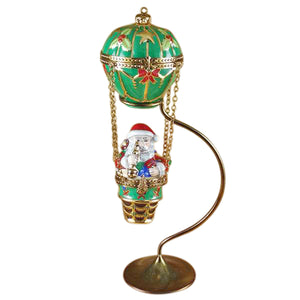 Rochard "Santa in Hot Air Balloon with Brass Stand" Limoges Box