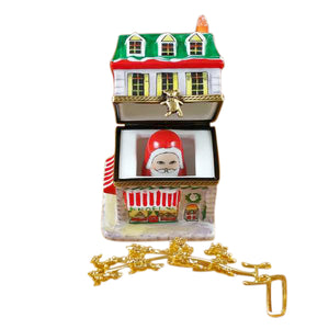 Rochard "House with Santa and Brass Reindeer" Limoges Box