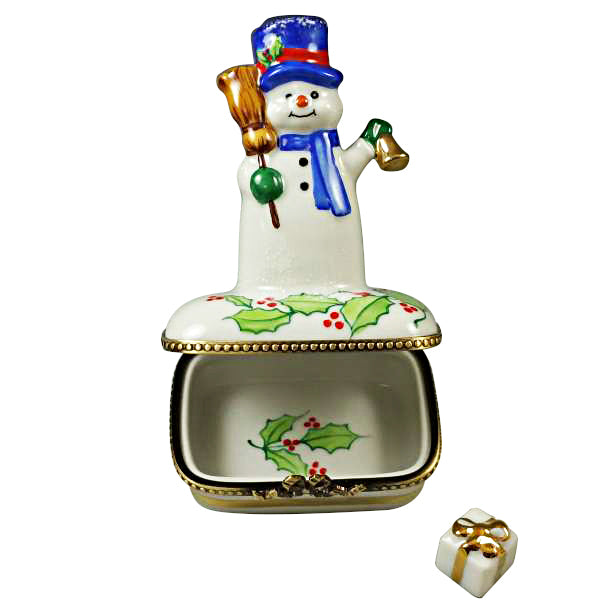 Load image into Gallery viewer, Rochard &quot;Snowman with Blue Scarf&quot; Limoges Box
