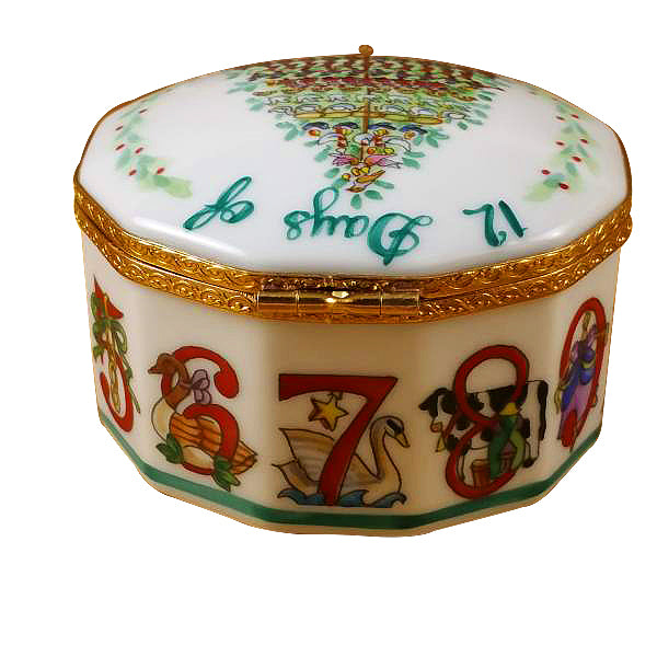 Load image into Gallery viewer, Rochard &quot;Twelve Days of Christmas with Removable Porcelain Wreath&quot; Limoges Box
