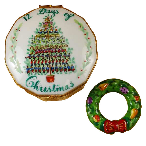 Load image into Gallery viewer, Rochard &quot;Twelve Days of Christmas with Removable Porcelain Wreath&quot; Limoges Box
