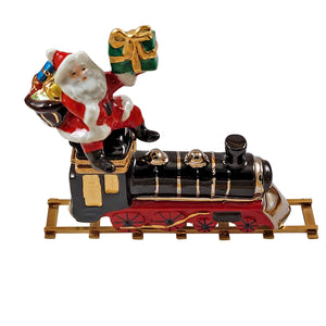 Rochard "Santa on Train with Brass Track" Limoges Box