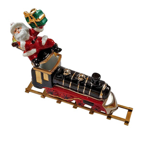 Rochard "Santa on Train with Brass Track" Limoges Box
