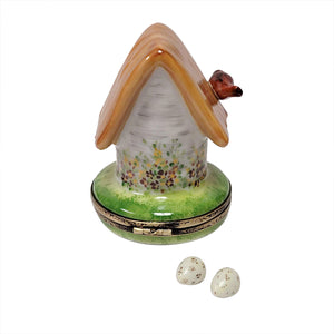 Rochard "Floral Birdhouse with Cardinal, Bird & Removable Eggs" Limoges Box