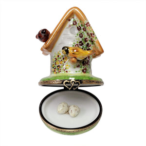 Rochard "Floral Birdhouse with Cardinal, Bird & Removable Eggs" Limoges Box
