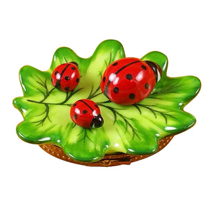 Rochard "Green Leaf with Three Ladybugs" Limoges Box