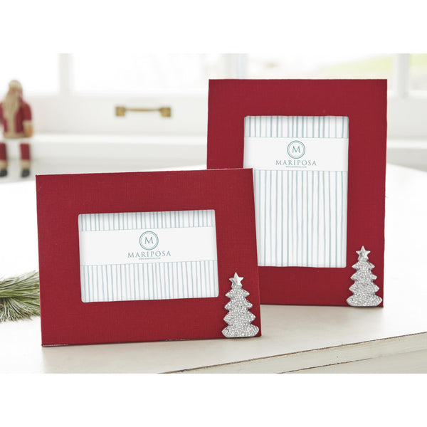Load image into Gallery viewer, Mariposa Red Linen with Dotty Christmas Tree 4x6 Frame
