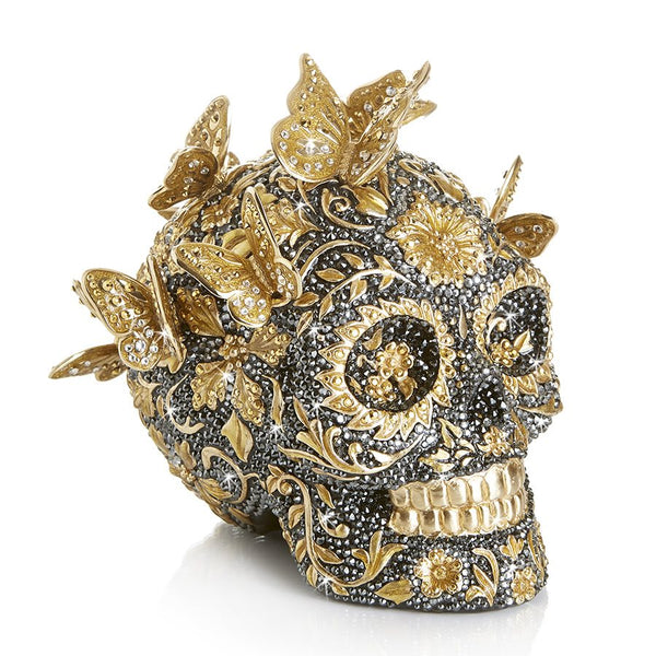 Load image into Gallery viewer, Jay Strongwater Frida Pave Skull with Butterflies Figurine
