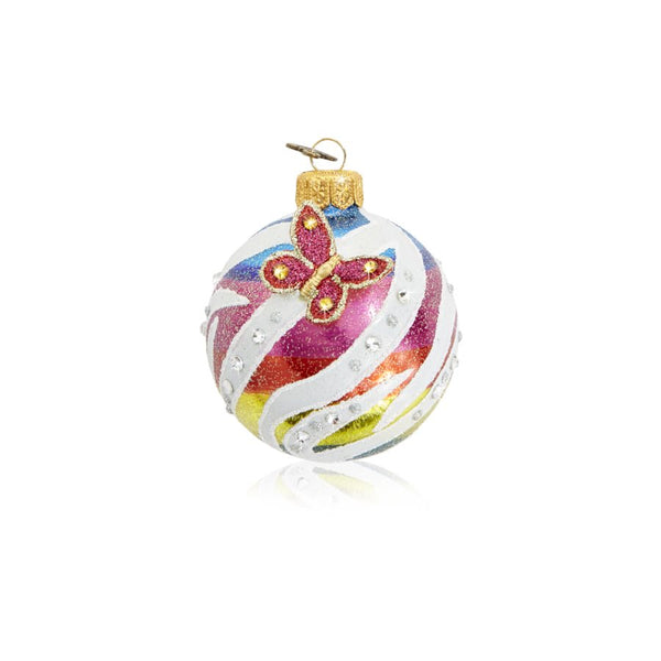 Load image into Gallery viewer, Jay Strongwater Rainbow Zebra Pattern 3&quot; Glass Ornament
