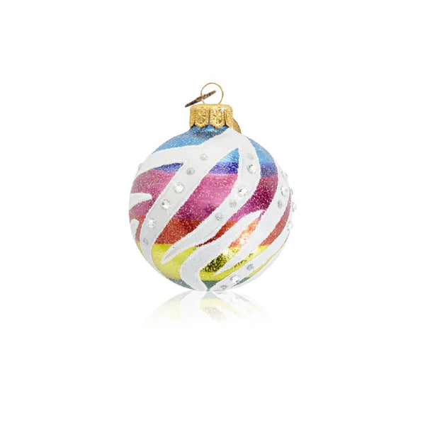 Load image into Gallery viewer, Jay Strongwater Rainbow Zebra Pattern 3&quot; Glass Ornament
