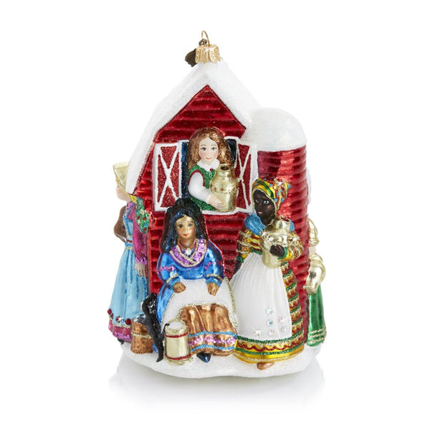 Load image into Gallery viewer, Jay Strongwater Eight Maids A-Milking Glass Ornament
