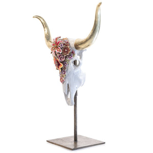Jay Strongwater Cow Skull With Flowers Objet