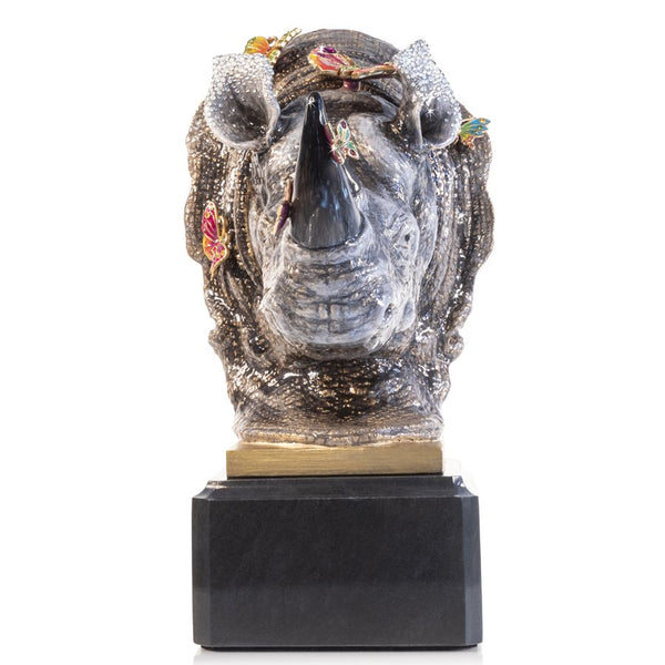 Load image into Gallery viewer, Jay Strongwater Rhino Bust With Butterflies Objet
