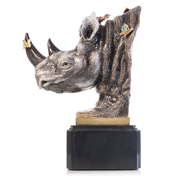 Load image into Gallery viewer, Jay Strongwater Rhino Bust With Butterflies Objet
