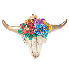 Load image into Gallery viewer, Jay Strongwater Cow Skull With Flowers Glass Ornament