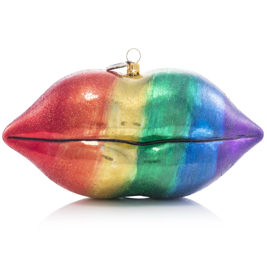 Jay Strongwater Rainbow Lips Glass Ornament