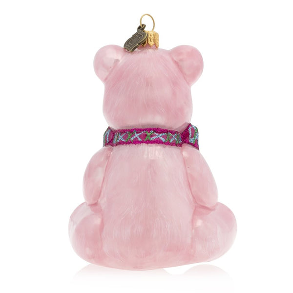 Load image into Gallery viewer, Jay Strongwater Baby&#39;s First Christmas Teddy Glass Ornament - Pink
