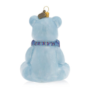 Jay Strongwater Baby's First Christmas Teddy Glass Ornament - Blue