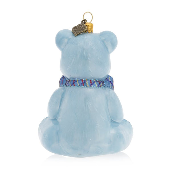 Load image into Gallery viewer, Jay Strongwater Baby&#39;s First Christmas Teddy Glass Ornament - Blue
