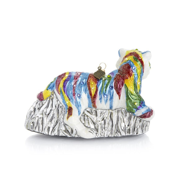 Load image into Gallery viewer, Jay Strongwater Rainbow Tiger Glass Ornament
