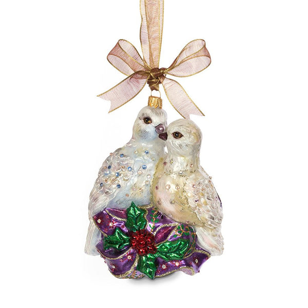 Load image into Gallery viewer, Jay Strongwater Two Turtle Doves Glass Ornament

