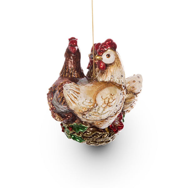 Load image into Gallery viewer, Jay Strongwater Three French Hens Glass Ornament
