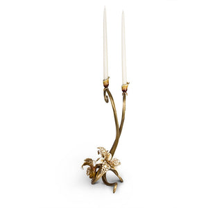 Jay Strongwater Roselyn Orchid Double Candlestick - Golden