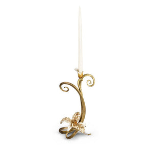 Jay Strongwater Mirabelle Orchid Single Candlestick - Golden