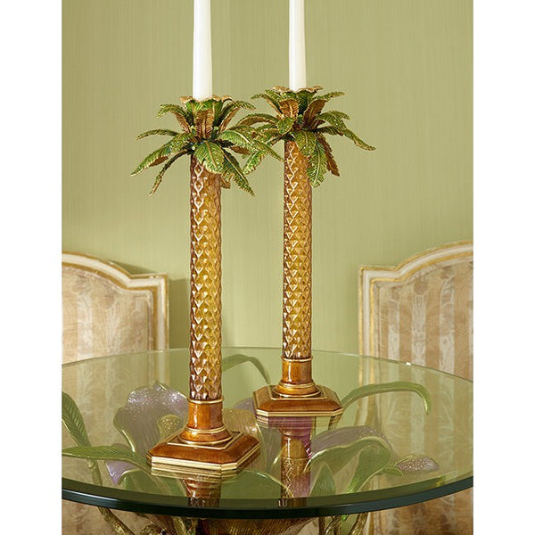 Load image into Gallery viewer, Jay Strongwater Kiana Palm Leaf Jeweled Glass Candlestick
