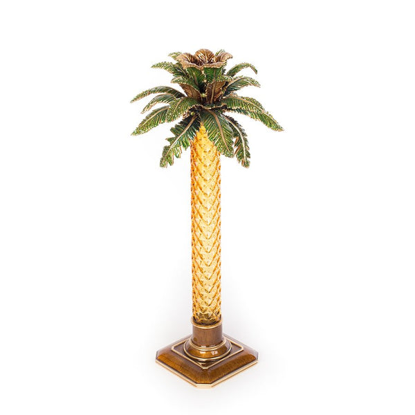 Load image into Gallery viewer, Jay Strongwater Kiana Palm Leaf Jeweled Glass Candlestick
