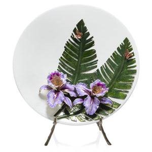 Jay Strongwater Catalina - Orchid and Banana Leaf Platter with Stand