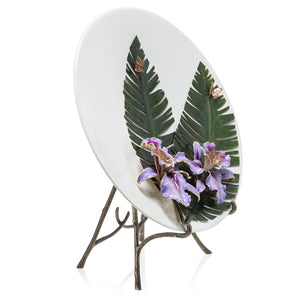 Jay Strongwater Catalina - Orchid and Banana Leaf Platter with Stand